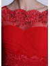 Beaded Red Lace Chiffon Flowy Evening Dress